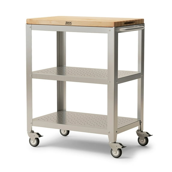 John Boos Cucina Culinarte Kitchen Cart w/ Shelves & Removable Maple Wood Cutting Board