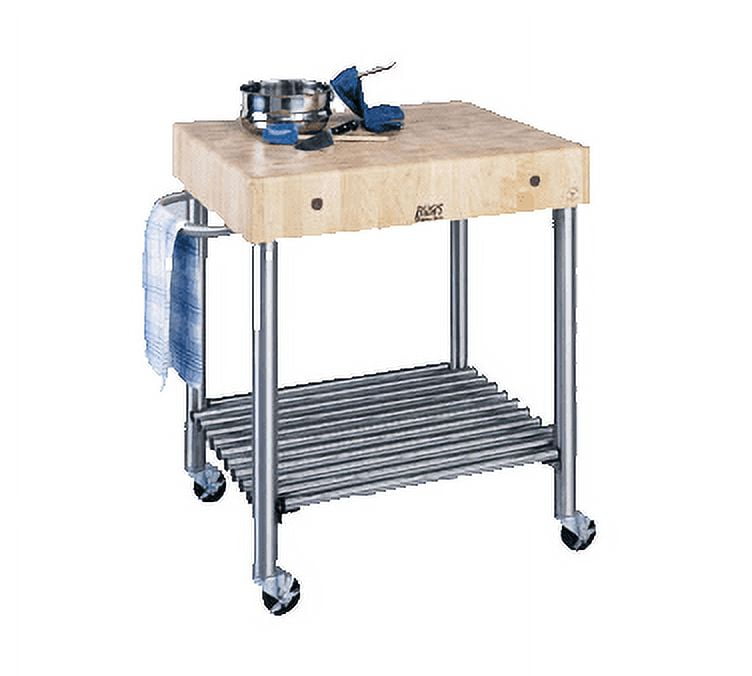 John Boos Cucina D'Amico Maple Butcher Block on Stainless Steel Rolling