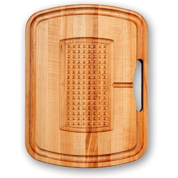 John Boos Maple Wood Cutting Board, 24x18 2.25 Thick, 31-lb Reversible Wooden Butcher Block with Catch Pan, Sloped Juice Groove, Edge-Grain & Finger Grips - Carving Series