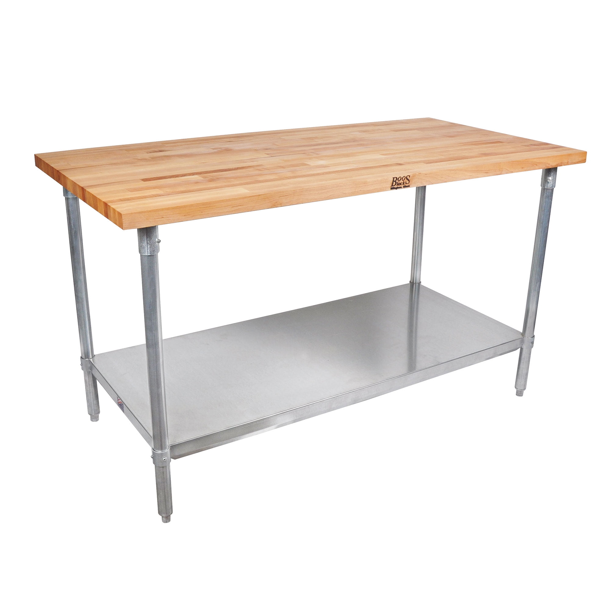 Maple Top 60'' Galvanized Steel Base Work Table with Adjustable Shelf