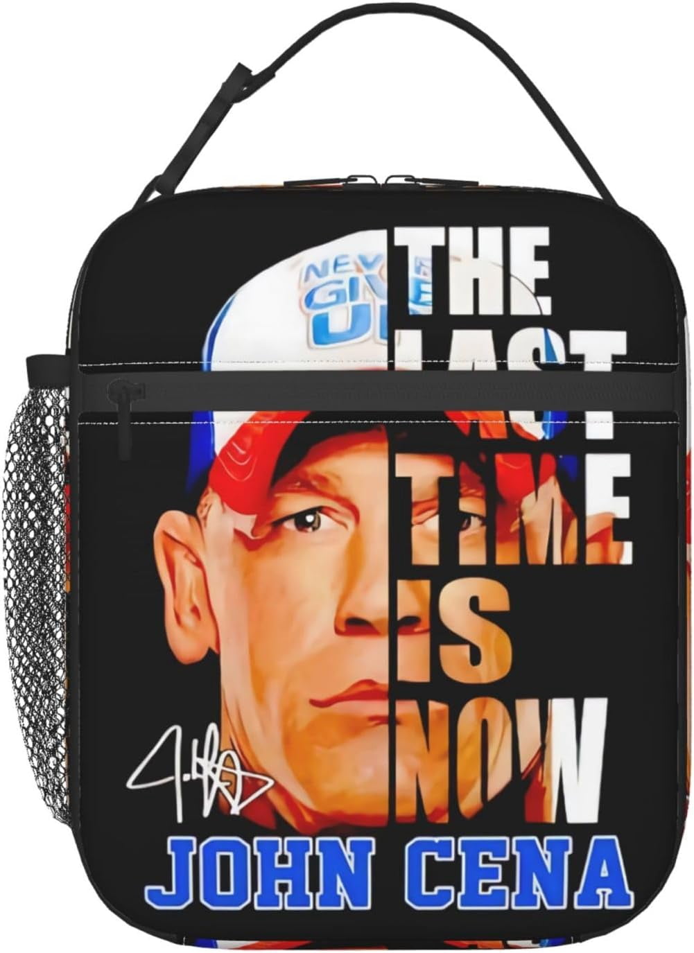 John Boxer Cena Lunch Bag Portable Insulated Lunch Box Large Capacity Tote Bag Zipper Net Pocket 10 L X 4 W X 8 H inches for School Work Camping Travel Black