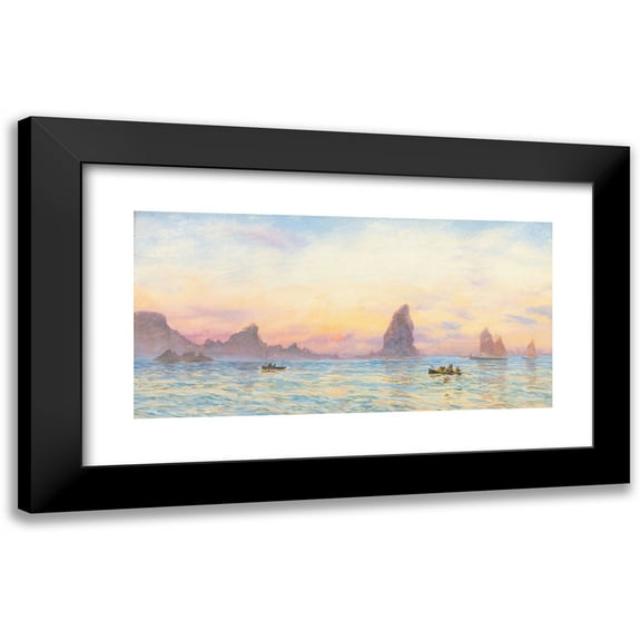 John Brett 14x9 Black Modern Framed Museum Art Print Titled - The Cornish Coast Near Newquay (1879)