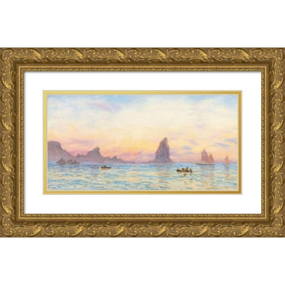 John Brett 14x9 Gold Ornate Wood Frame and Double Matted Museum Art Print Titled - The Cornish Coast Near Newquay (1879)