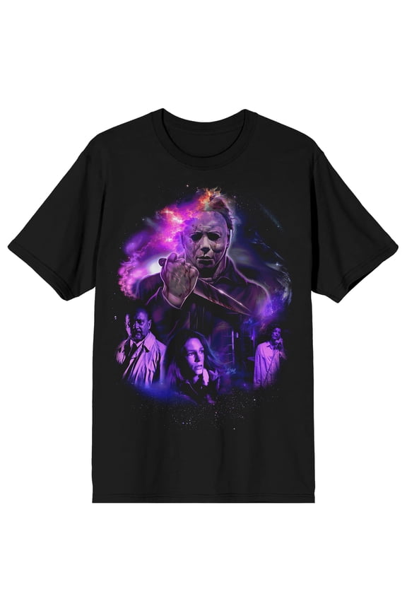 John Carpenter's Halloween Purple Universe Crew Neck Short Sleeve Men's Black T-shirt-Medium