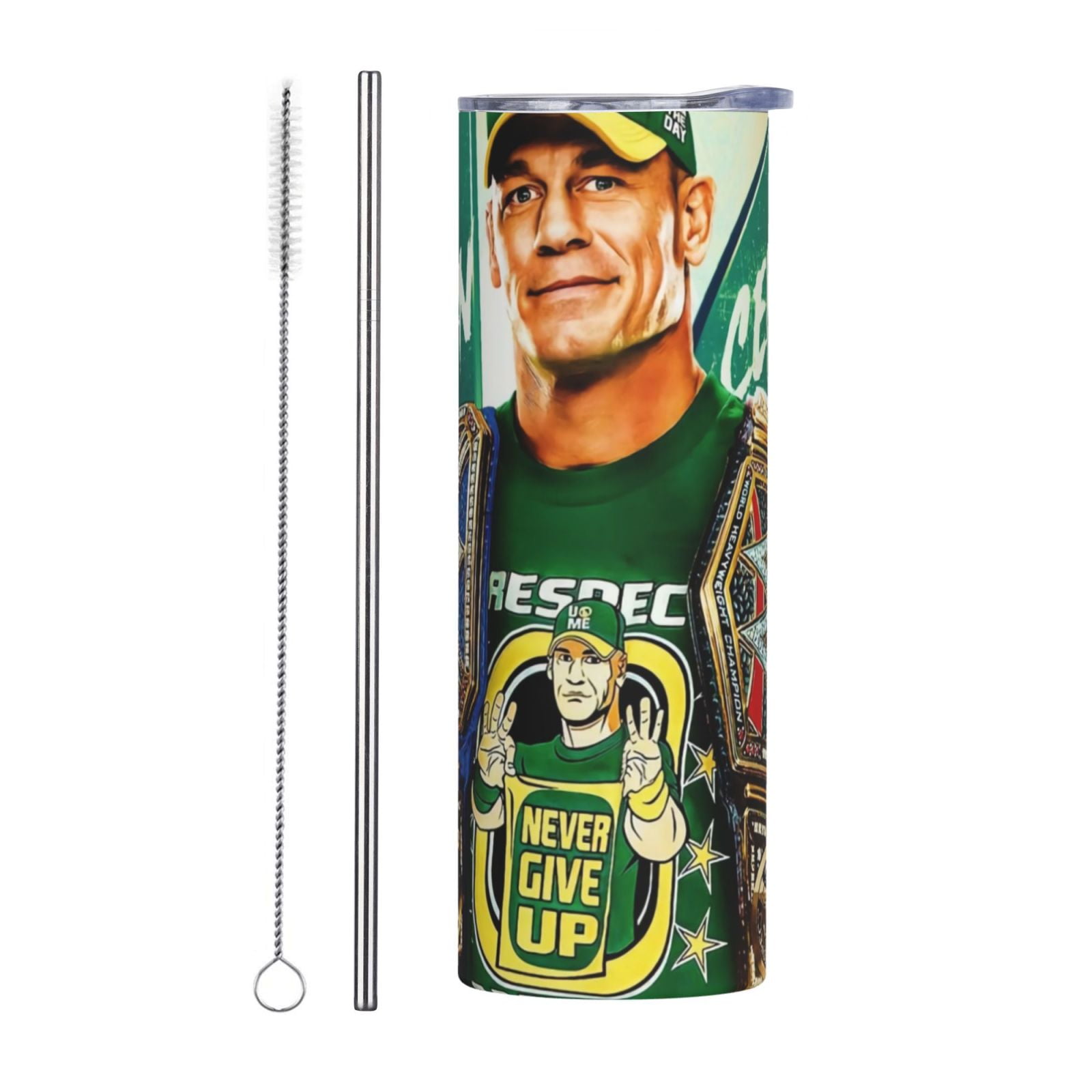 John Cena 20 oz Stainless Steel Insulated Mug with Lid and Straw Straight Travel Mug Car Mug Sports Coffee Mug Keeps Drinks Hot or Cold