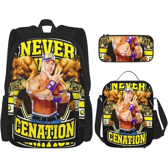 John Cena Backpack 3 Pieces Set With Lunch Bag And Pencil Case Lightweight Daypack Set with Lunch Box Pencil Bag for Travel Camping Hiking Game Fans Gift