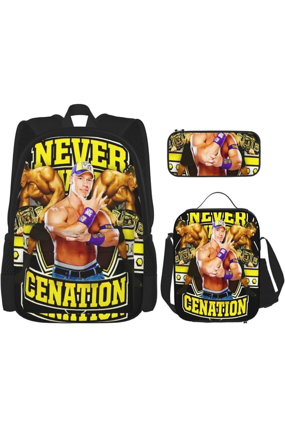 John Cena Backpack 3 Pieces Set With Lunch Bag And Pencil Case Lightweight Daypack Set with Lunch Box Pencil Bag for Travel Camping Hiking Game Fans Gift