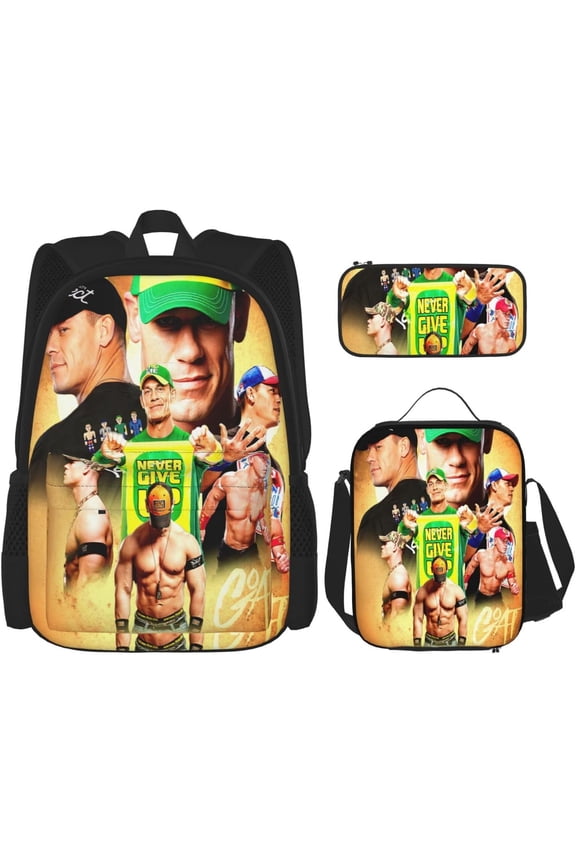 John Cena Backpack 3 Pieces Set With Lunch Bag And Pencil Case Backpack Laptop Bag Outdoor Sports Pockets For Travel Backpack