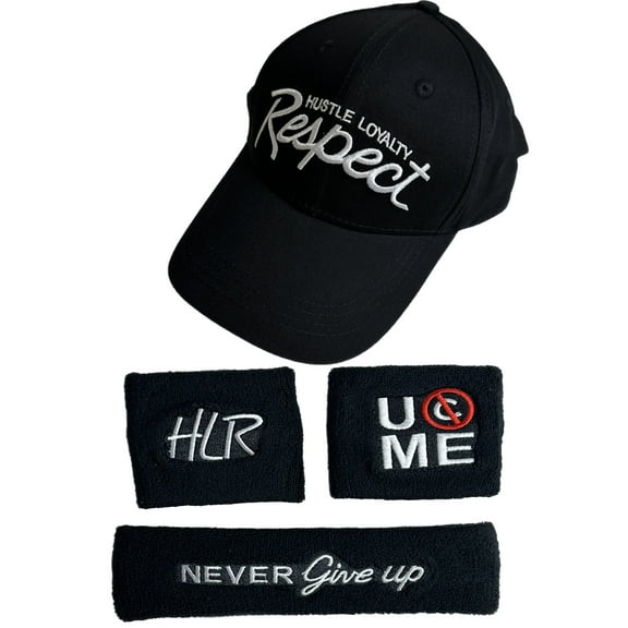 John Cena Black & White 20 Years HLR Never Give Up Baseball Hat Headband Wristband