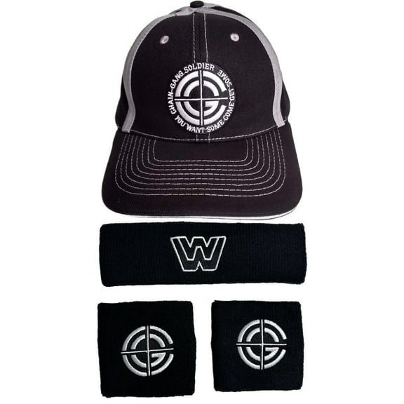 John Cena Black & White Chain Gang Soldier Baseball Hat Headband Wristband Combo