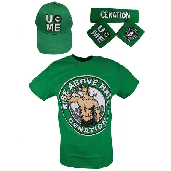 John Cena Boys Green Kids Costume T-shirt Hat Wristbands YM