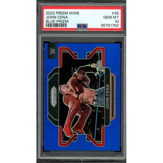 John Cena Card 2022 Prizm WWE Blue Prizm (pop 11) #45 PSA 10