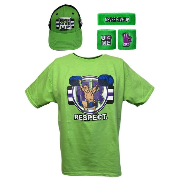 John Cena Cenation Respect Green Boys Kids Costume Hat T-shirt Wristbands YXL 18-20
