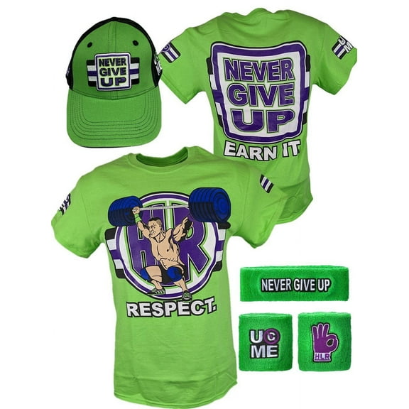 John Cena Cenation Respect Green Mens Costume Hat T-shirt Wristbands L