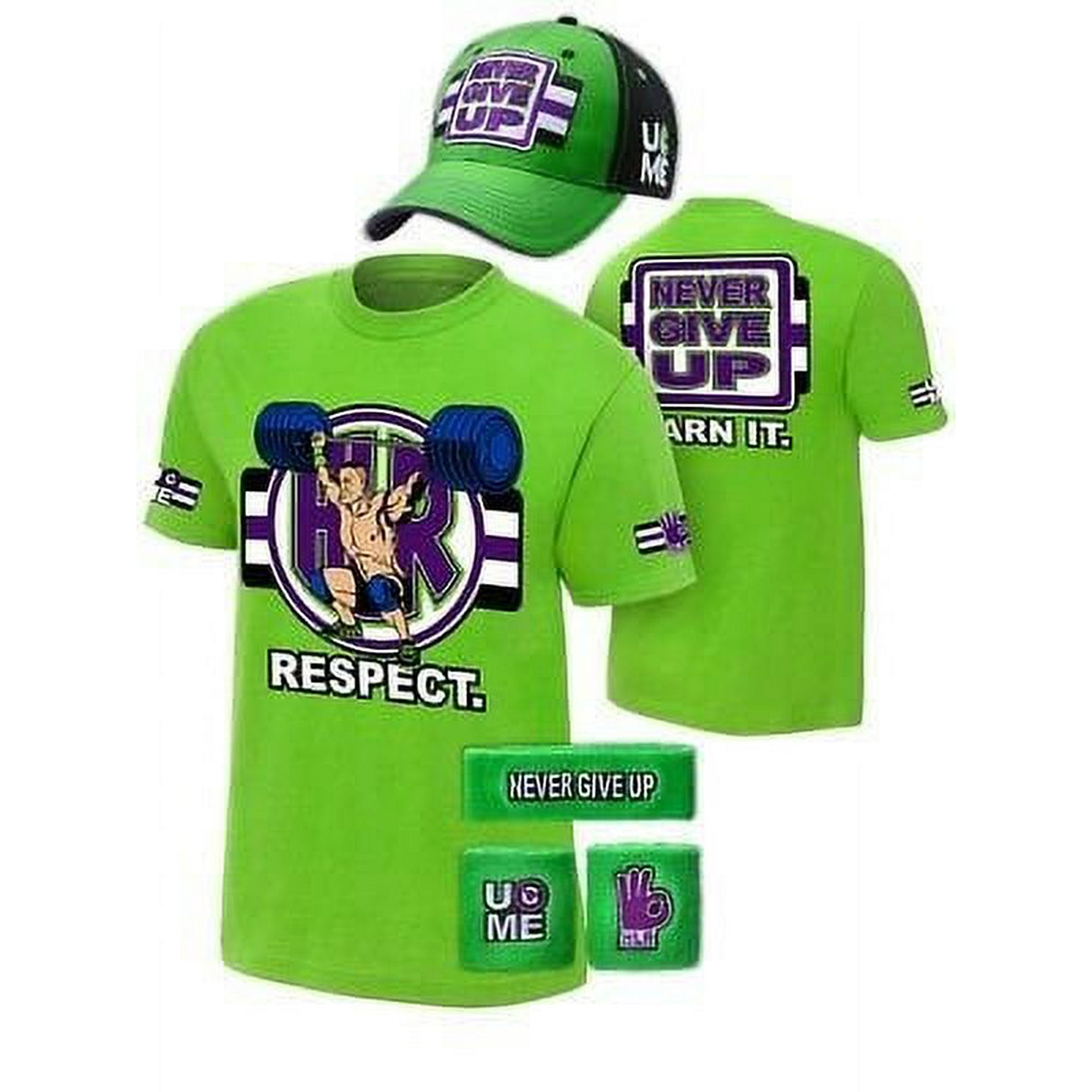 John Cena Cenation Respect Green Mens Costume Hat T-Shirt Wristbands