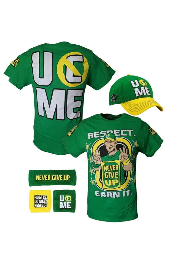 John Cena Earn The Day Mens Costume T-shirt Baseball Hat Headband Wristbands M