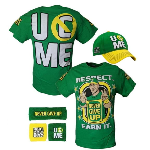 John Cena Earn The Day Mens Costume T-shirt Baseball Hat Headband Wristbands XL