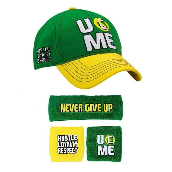 John Cena Green Yellow Earn The Day Baseball Hat Headband Wristband Set