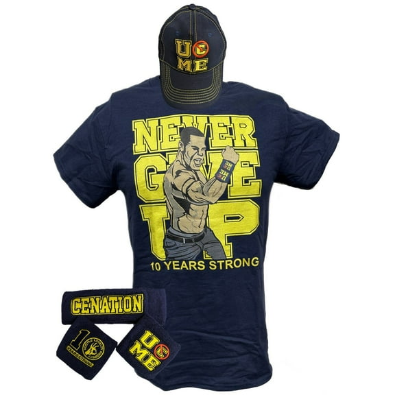 John Cena Kids Blue Ten Years Strong Costume Hat T-shirt Wristbands Boys YL