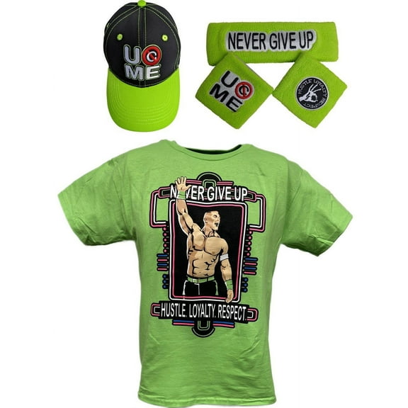 John Cena Kids Lime Green Neon Green Boys Costume T-shirt Hat Wristbands YS