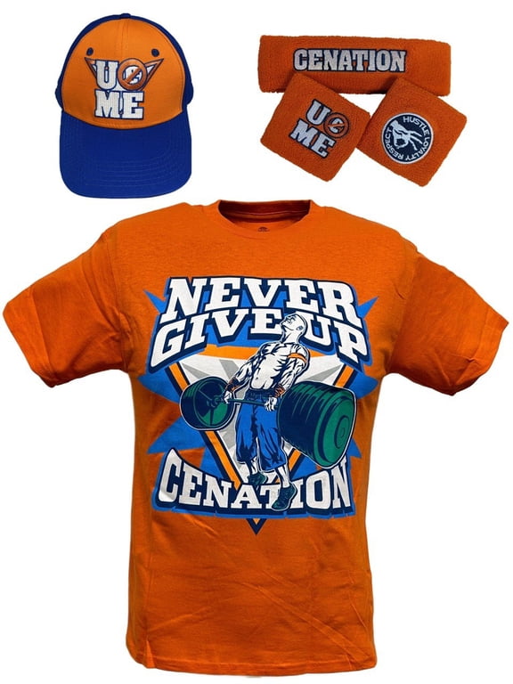 John Cena Kids Orange Costume Hat T-shirt Wristbands Boys YL