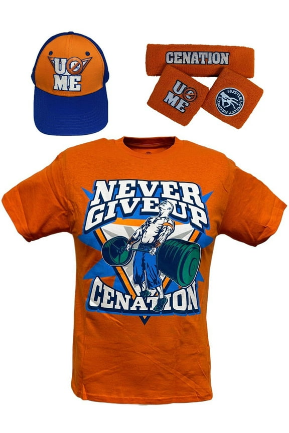 John Cena Kids Orange Costume Hat T-shirt Wristbands Boys YS