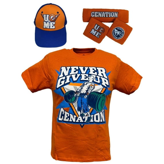 John Cena Kids Orange Costume Hat T-shirt Wristbands Boys YXS