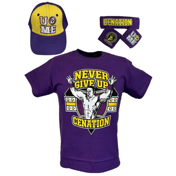 John Cena Kids Purple Costume Hat T-shirt Wristbands Boys YM 8