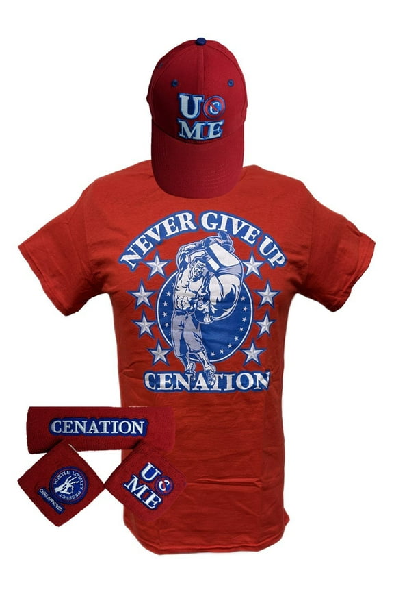 John Cena Kids Red Costume Hat T-shirt Wristbands Boys YM 8