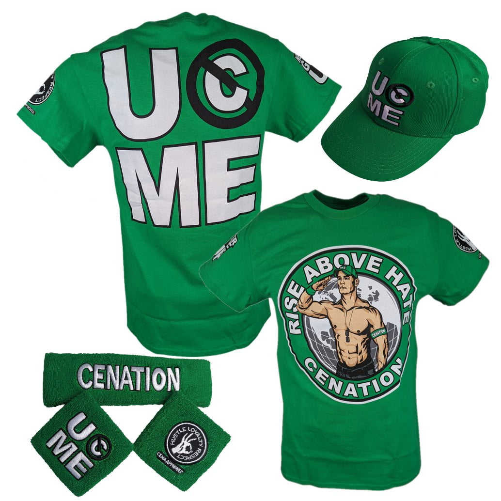 John Cena Mens Green Outfit Costume Hat, TShirt, Wristbands L
