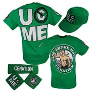 WWE John Cena Mens Green Costume Hat T-shirt Wristbands XL