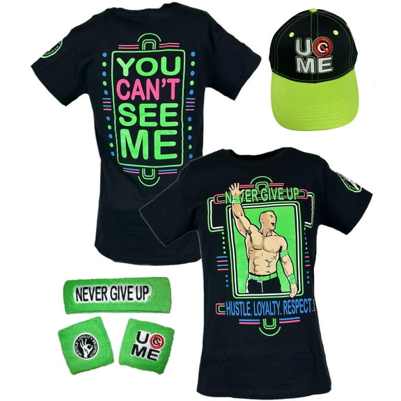 John Cena Mens Neon Green Costume Hat T-shirt Wristbands L