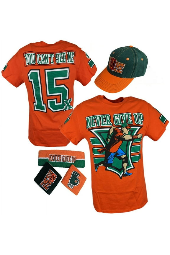 John Cena Mens Orange 15x Costume Hat T-shirt Wristbands XXL