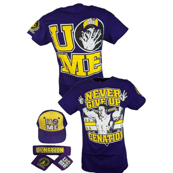 John Cena Mens Purple Costume Hat T-shirt Wristbands M