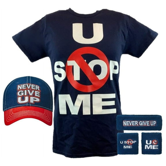 John Cena Navy Blue U Can't Stop Me Kids Boys Costume T-shirt Hat Wristbands YM 10-12