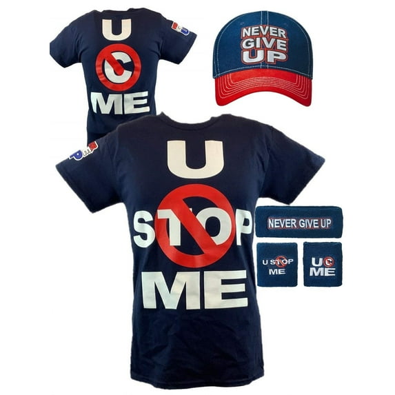 John Cena Navy Blue U Can't Stop Me Mens Costume T-shirt Hat Wristbands 4XL