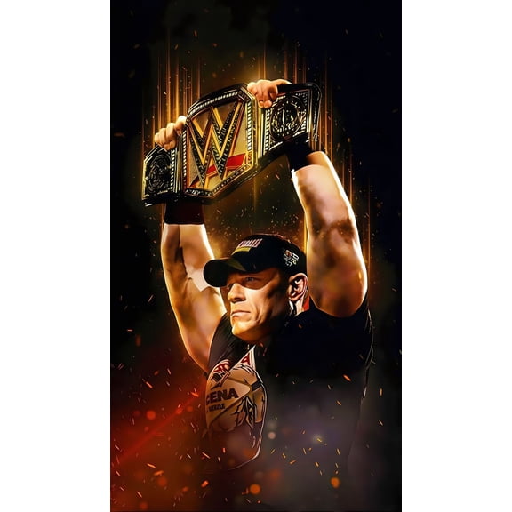 John Cena Never Give Up Wrestling Champion Art Poster, Legendary Title Belt Victory Scene, Size 24x36 Unframed Poster