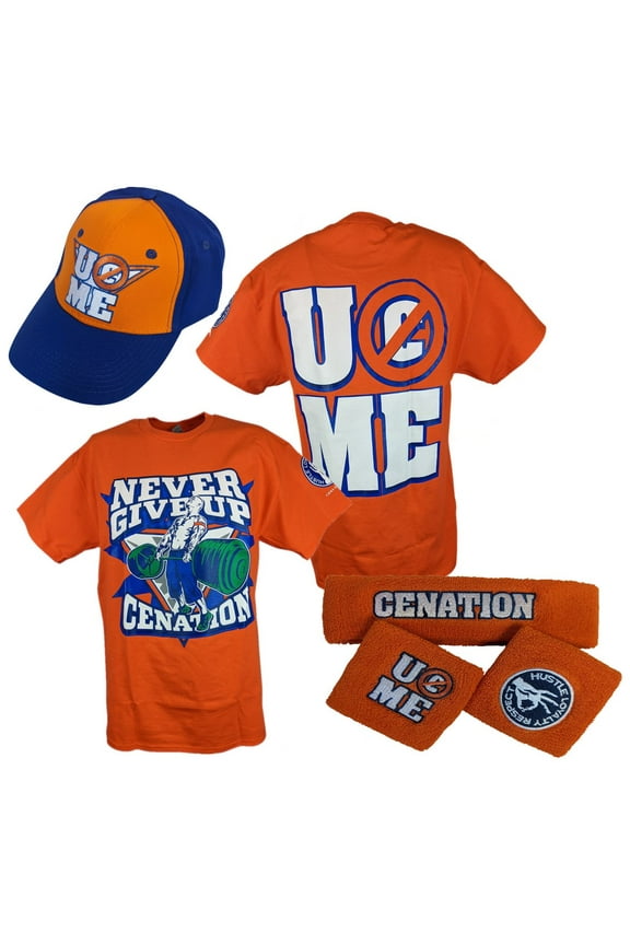 John Cena Orange Mens Costume Hat T-shirt Wristbands XL
