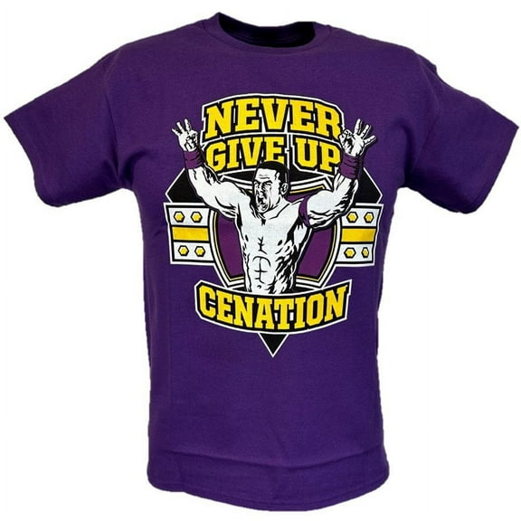 John Cena Purple Never Give Up Kids WWE T-shirt Boys YXL 14-16