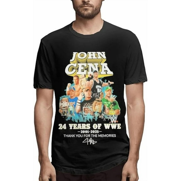John Cena T-Shirt Unisex 24 Years Of WWE 2001-2025 Fan Gift All Size ,Black Color,Size XL