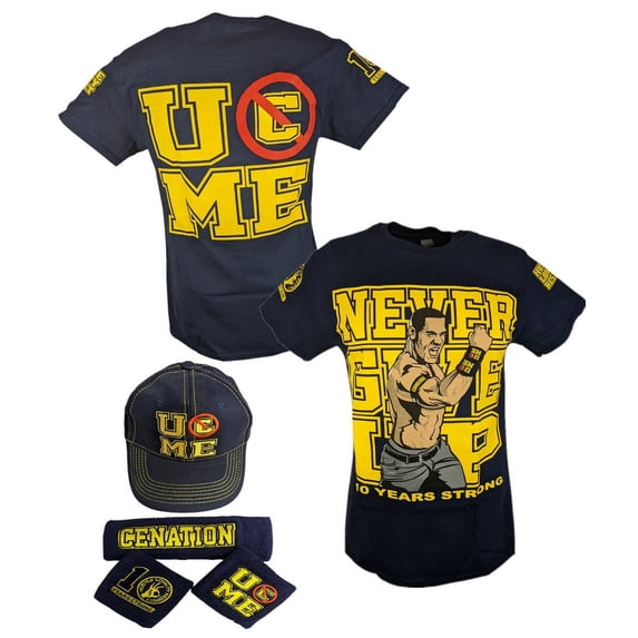 John Cena Ten Years Strong Blue Costume Hat T-shirt Wristbands L
