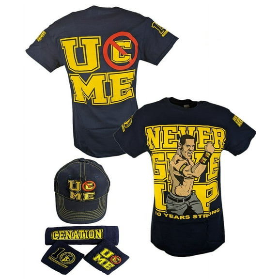 John Cena Ten Years Strong Blue Costume Hat T-shirt Wristbands XL