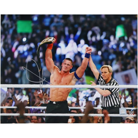 John Cena WWE Autographed 16" x 20" Raising Title Photograph - Fanatics Authentic Certified
