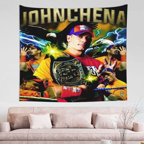 John Cena Wrestler Tapestry Wall Hanging Art Poster For Living Room/Bedroom/Dorm Decorations Porch Hangings Wall Art Banners Dorm Decoration Picnic Mat 60x51(inch)