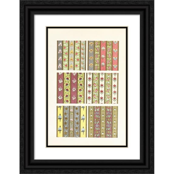 John Charles Robinson 13x18 Black Ornate Wood Framed Double Matted Museum Art Print Titled - Persian Designs for Textile Fabrics (1858)