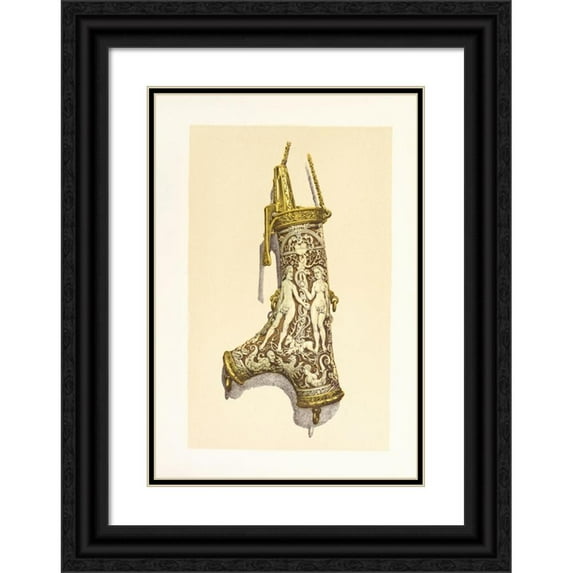 John Charles Robinson 18x24 Black Ornate Framed Double Matted Museum Art Print Titled: Powder-Flask in Stag's Horn, Mounted in Silver Gilt (1858)