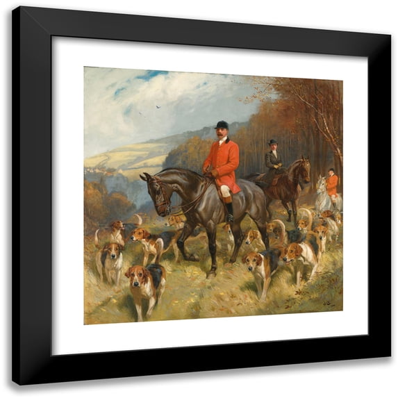 John Charlton 12x12 Black Modern Framed Museum Art Print Titled - Mr and Mrs Lewis Priestman on Hunters with the Braes of Derwent Hunt, in a Landscape (1908)