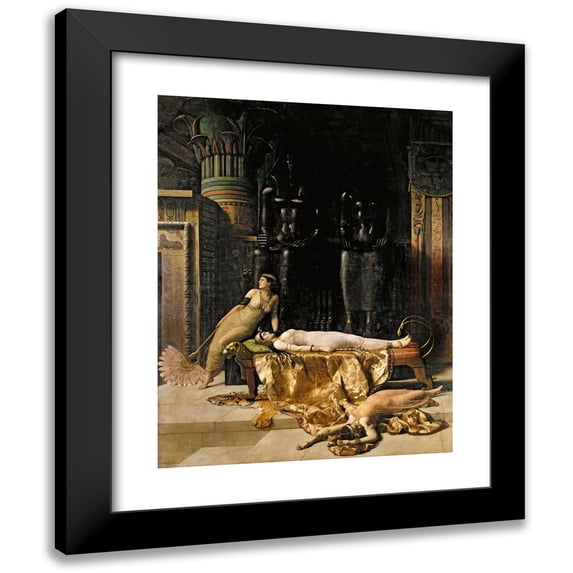 John Collier 12x14 Black Modern Framed Museum Art Print Titled - The Death of Cleopatra (1890)