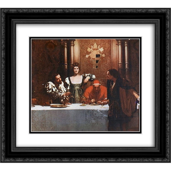 John Collier 2x Matted 24x20 Black Ornate Framed Art Print 'A glass of wine with Caesar Borgia'