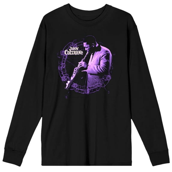 John Coltrane Purple Hue Art Adult Black Long Sleeve Crew Neck Tee-Large